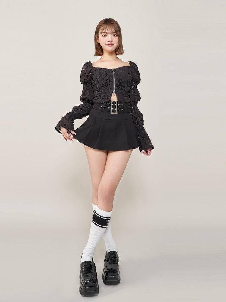 Darich コットンレースデザイントップス ブラック