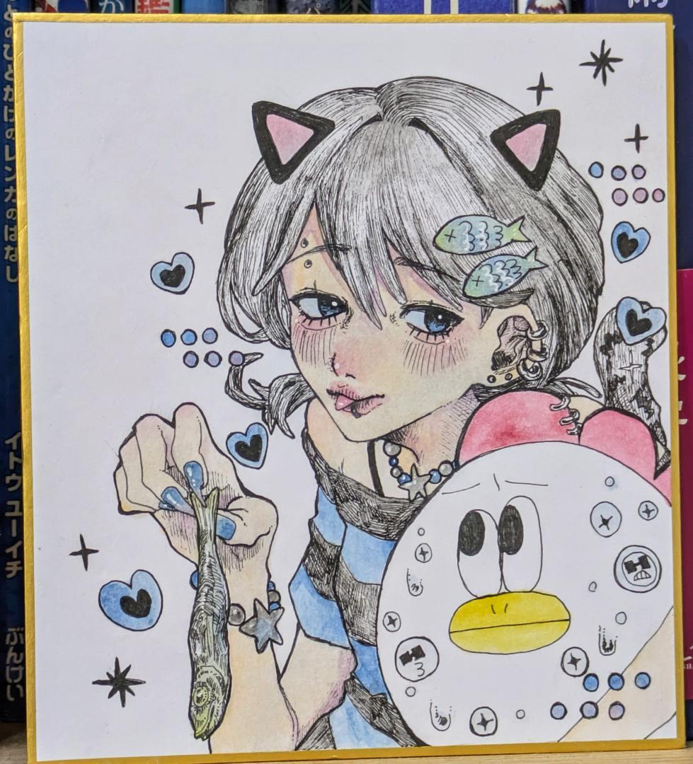 オリジナルキャラクターの手描き色紙 - メルカリ