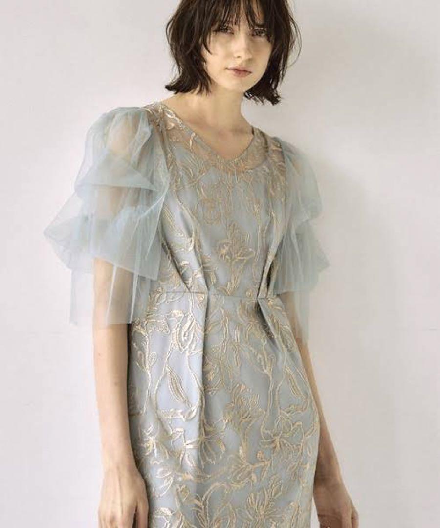 LERUREリルアーFluffy sleeve pencil dress ブルー LERUREリルアーFluffy sleeve pencil dress ブルー