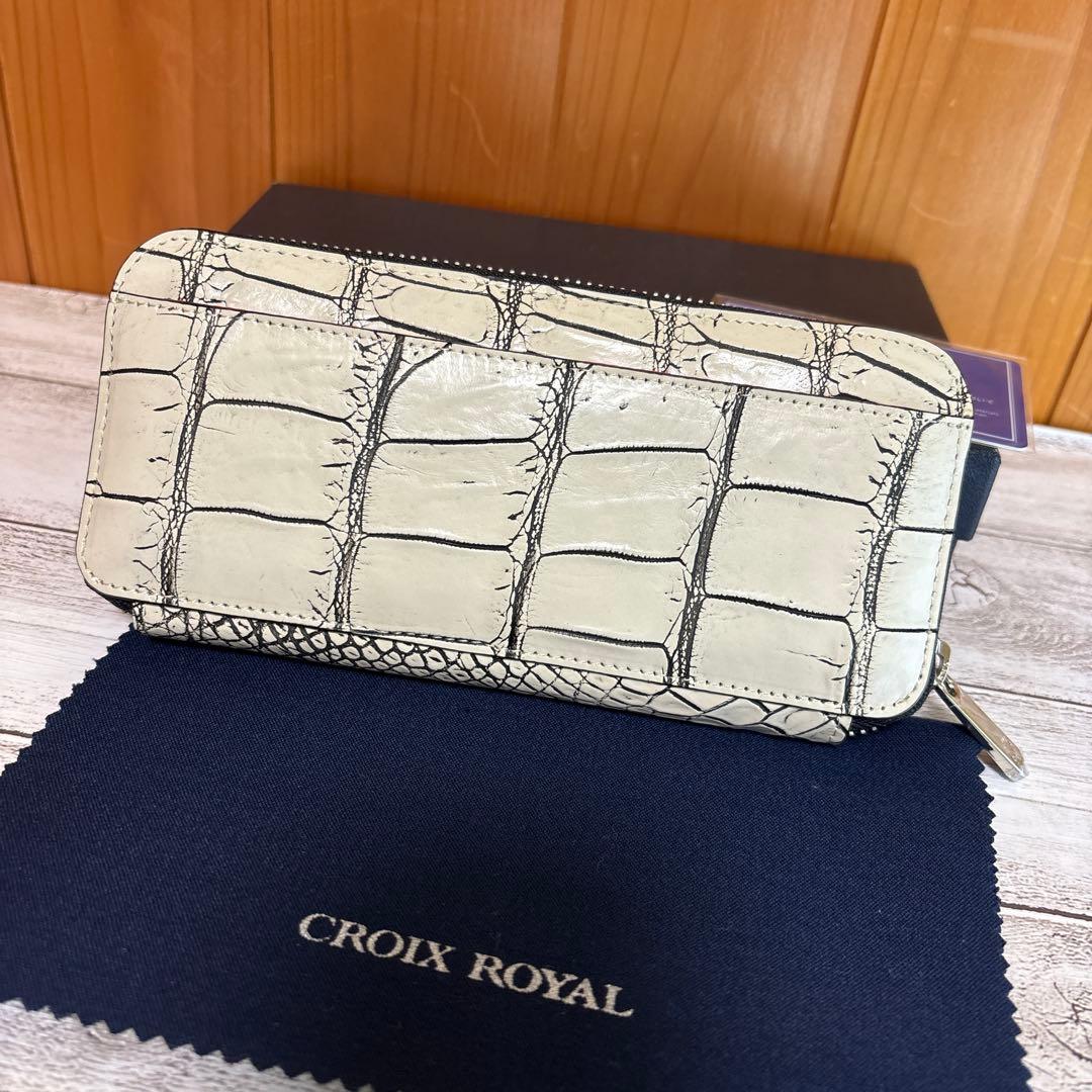 クロワロワイヤル クロコダイル バニラ 目地染め ラウンドファスナー長