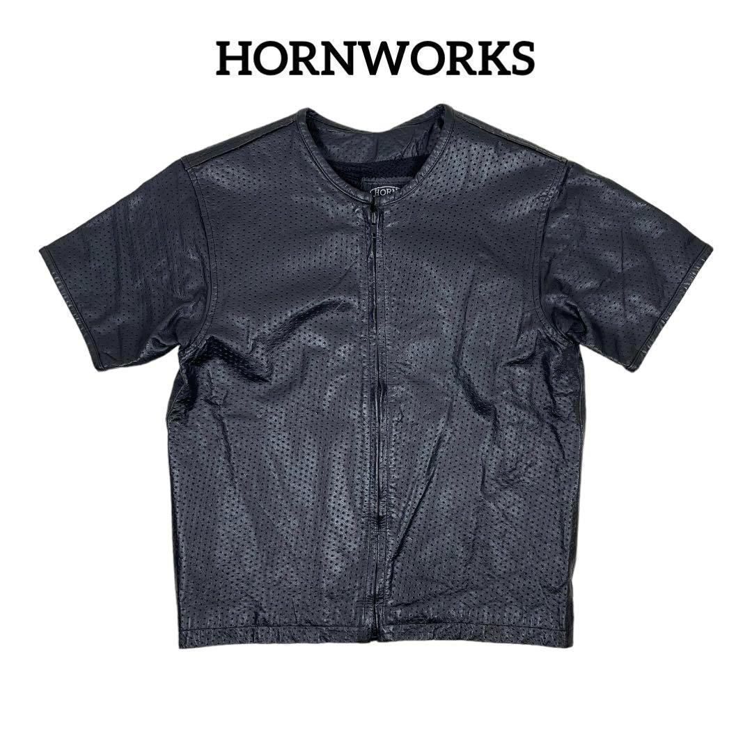 horn works パンチングレザー　半袖ジャケット　パンツ　セットアップ HORN WORKS 半袖 パンチングレザージャケット ブラック ホーン