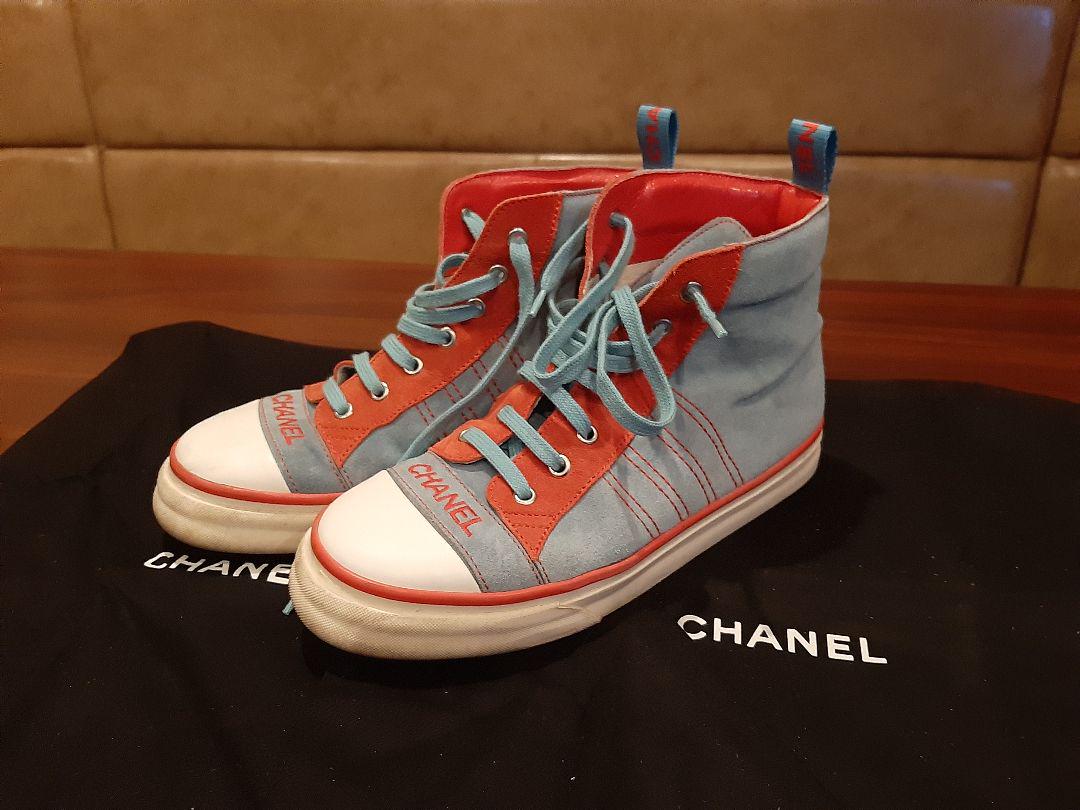 CHANEL ハイカットスニーカー　 シャネル　スポーツライン　ブルー×オレンジ
