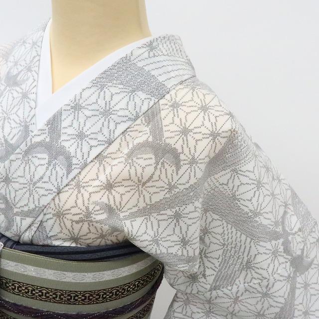 Y3152◇美品 洗える夏着物 薄物 高級手縫い仕立て 白大島紬風