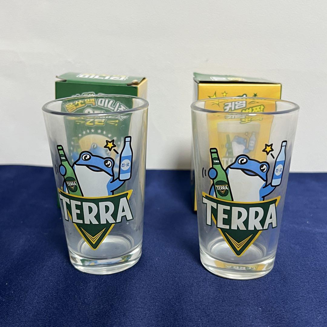 春夏新作 ジンロ TERRA×眞露 レア カエル 韓国 グラス2個セット コップ カップ・マグ・ソーサー