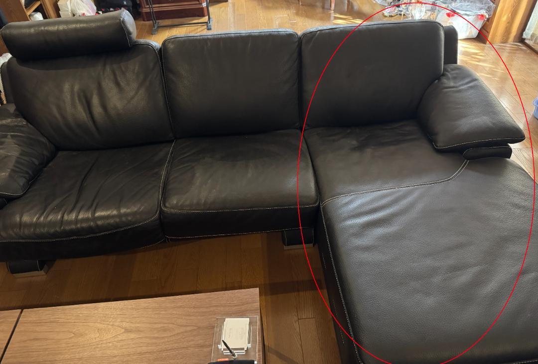 IDC大塚家具　カウチソファ　本革　ブラック 左肘ソファ半分
