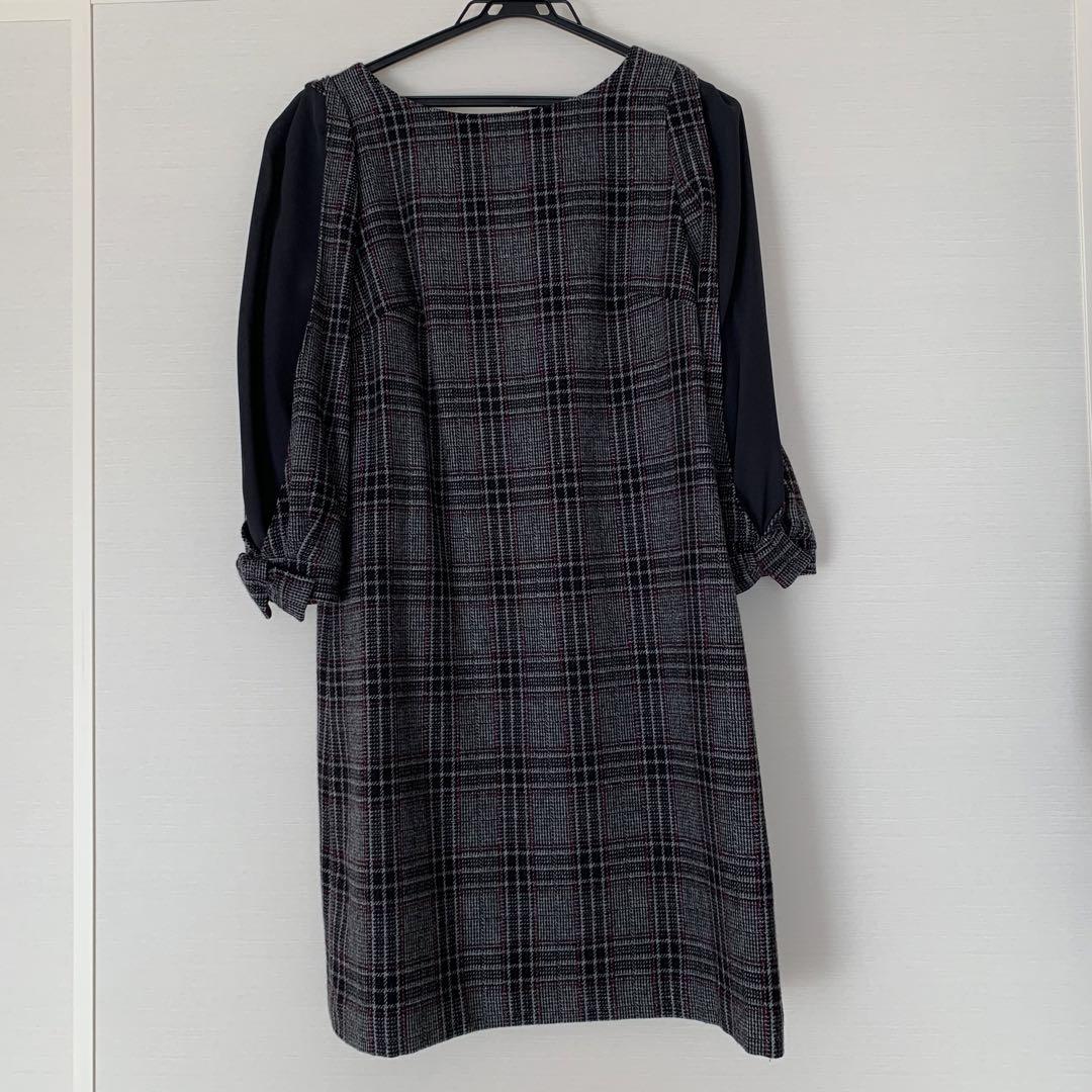 美品　ワンピース　グレー　チェック　黒　秋冬　オシャレ　スカート　ウール rceminna.com.ng