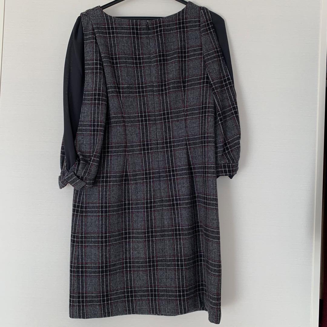 美品　ワンピース　グレー　チェック　黒　秋冬　オシャレ　スカート　ウール rceminna.com.ng
