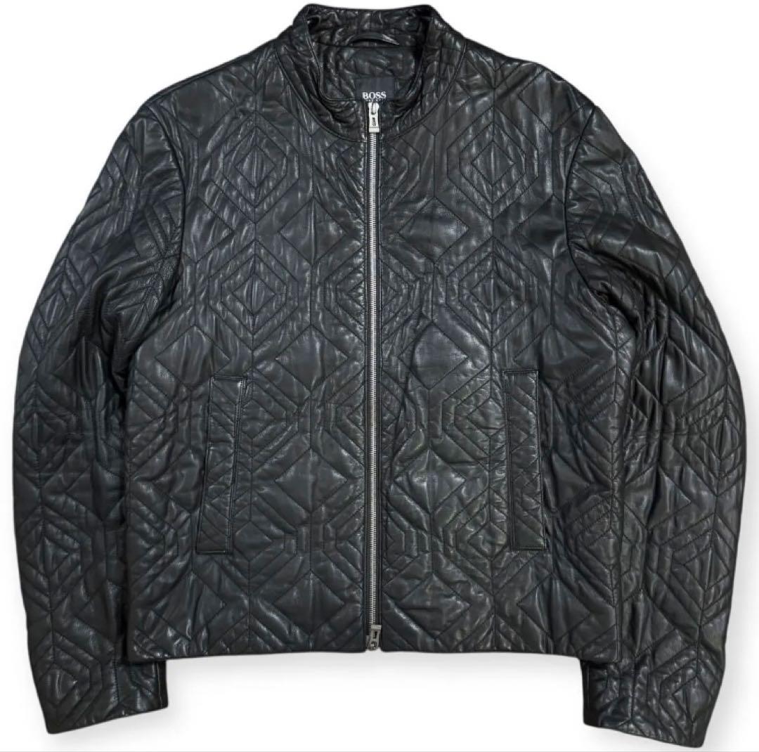 HUGO BOSS W-ZIP ラムナッパ レザーライダース 48 黒
