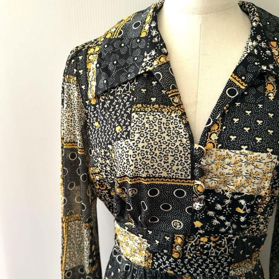 70s VINTAGE ワンピース パッチワークプリント
