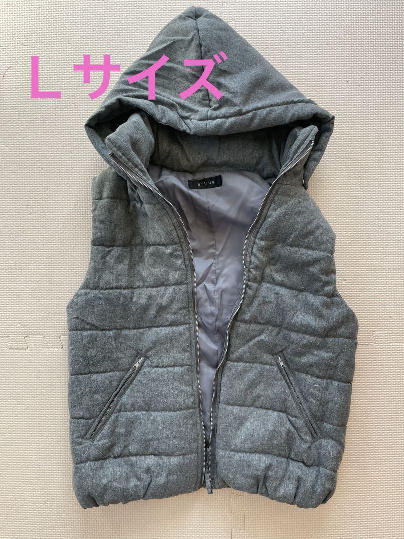 グレー フード付きダウンベスト Lサイズ