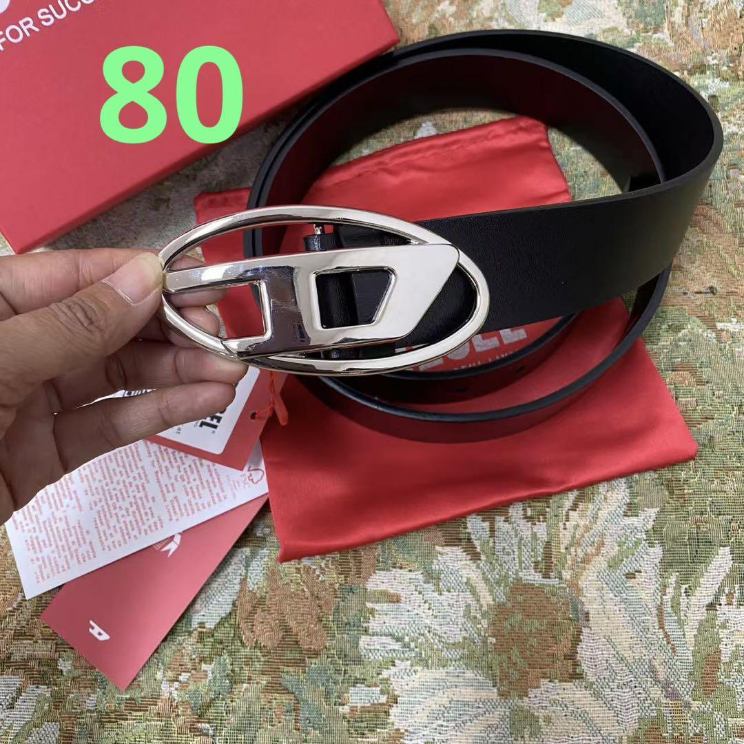 【人気商品】DIESEL B-1dr belt 黒色の本革ベルト/80