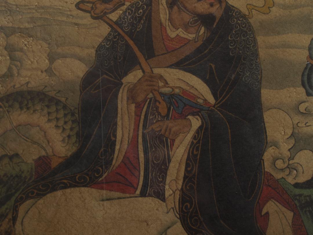 中国唐時代 敦煌莫高窟壁画 彩絵 人物像 発掘品古美術 AK1774A1