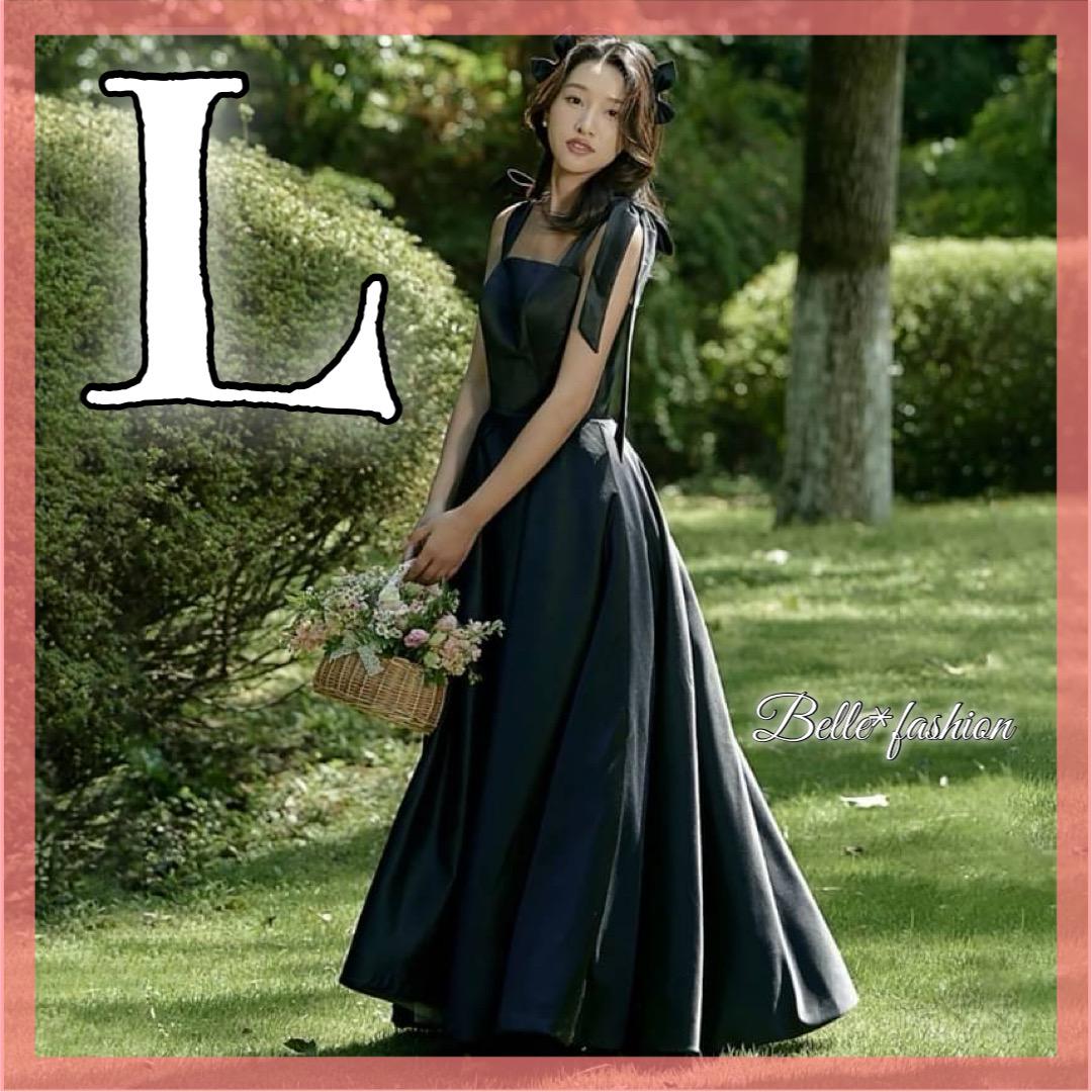 Lサイズ ブラックドレス 大きいサイズ 結婚式 発表会 コンクール 撮影 衣装