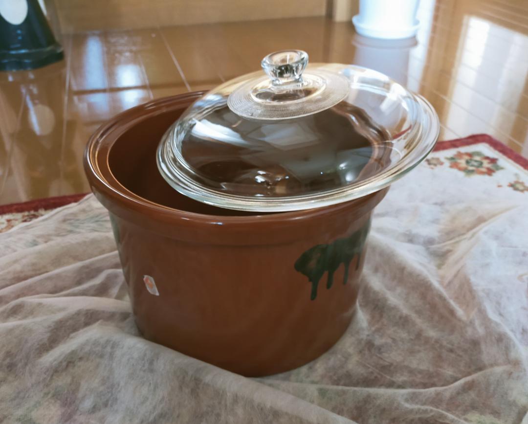 ★中古美品！常滑焼 久松窯 かめ おふくろ ガラス蓋付 4.4L アメ釉★