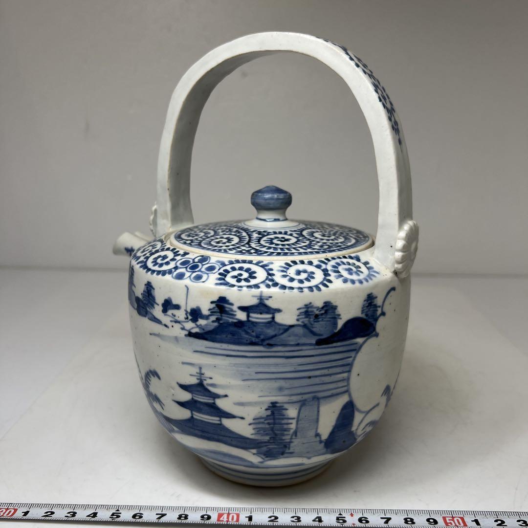⭐︎茶3 古伊万里　染付蛸唐草文水次　木箱付　高さ21㎝東Y7-0507①タサニ ⭐︎茶3 古伊万里 染付蛸唐草文水次 木箱付 高
