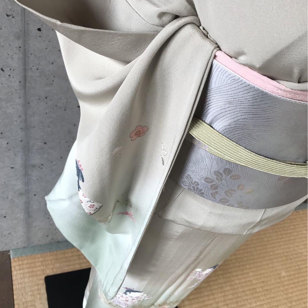【単衣】正絹　訪問着　童子柄　居敷当て無し　B品　落款　一つ紋 単衣】正絹 訪問着 童子柄 居敷当て無し B品 落款 一つ紋 - メルカリ