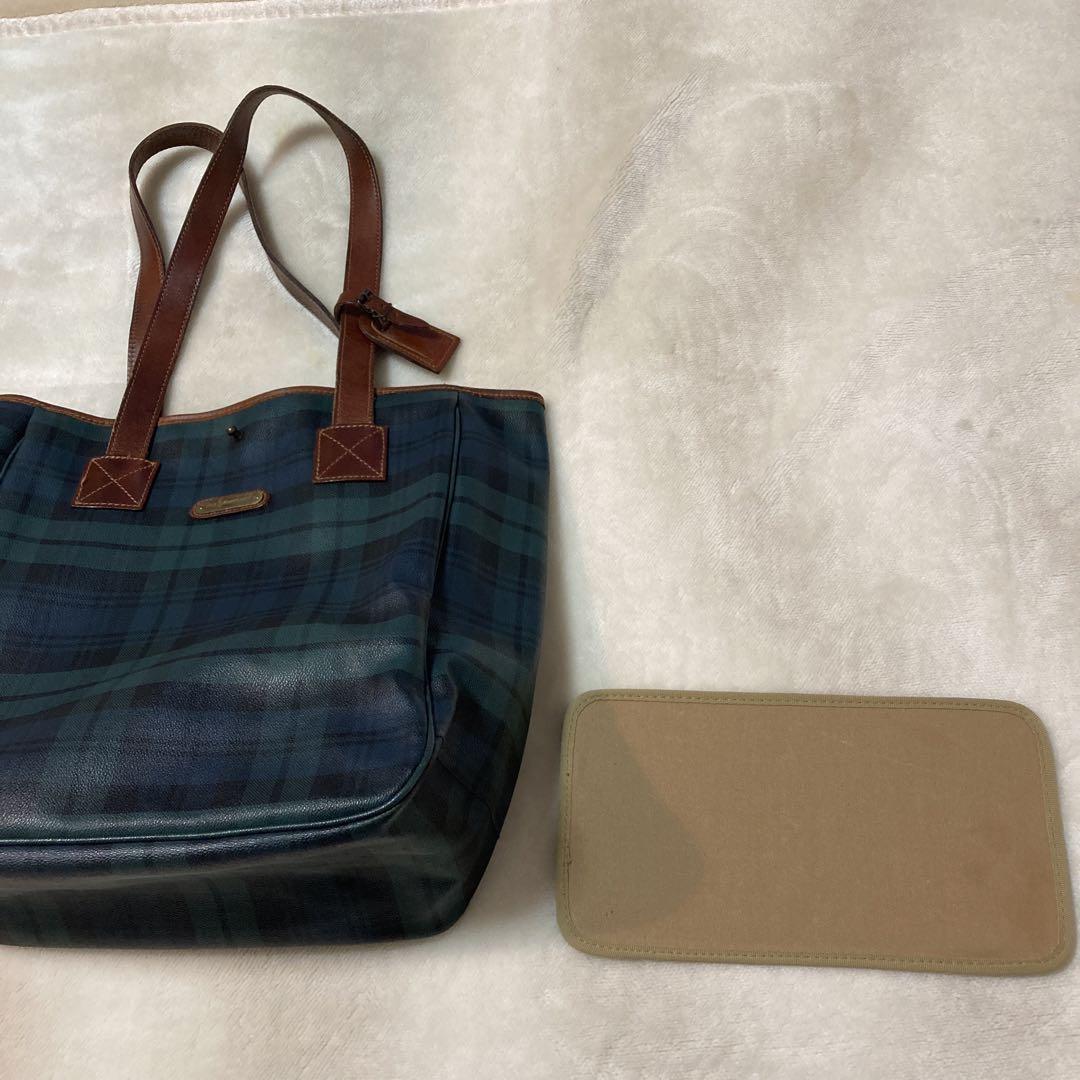 POLO RALPHLAUREN チェック柄 トートバッグ レザー 大容量