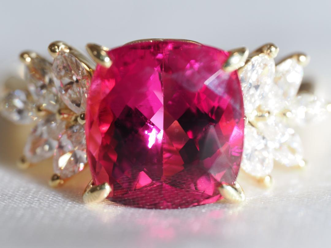 ルベライト5.08ct ダイヤモンド0.90ct K18YG リング