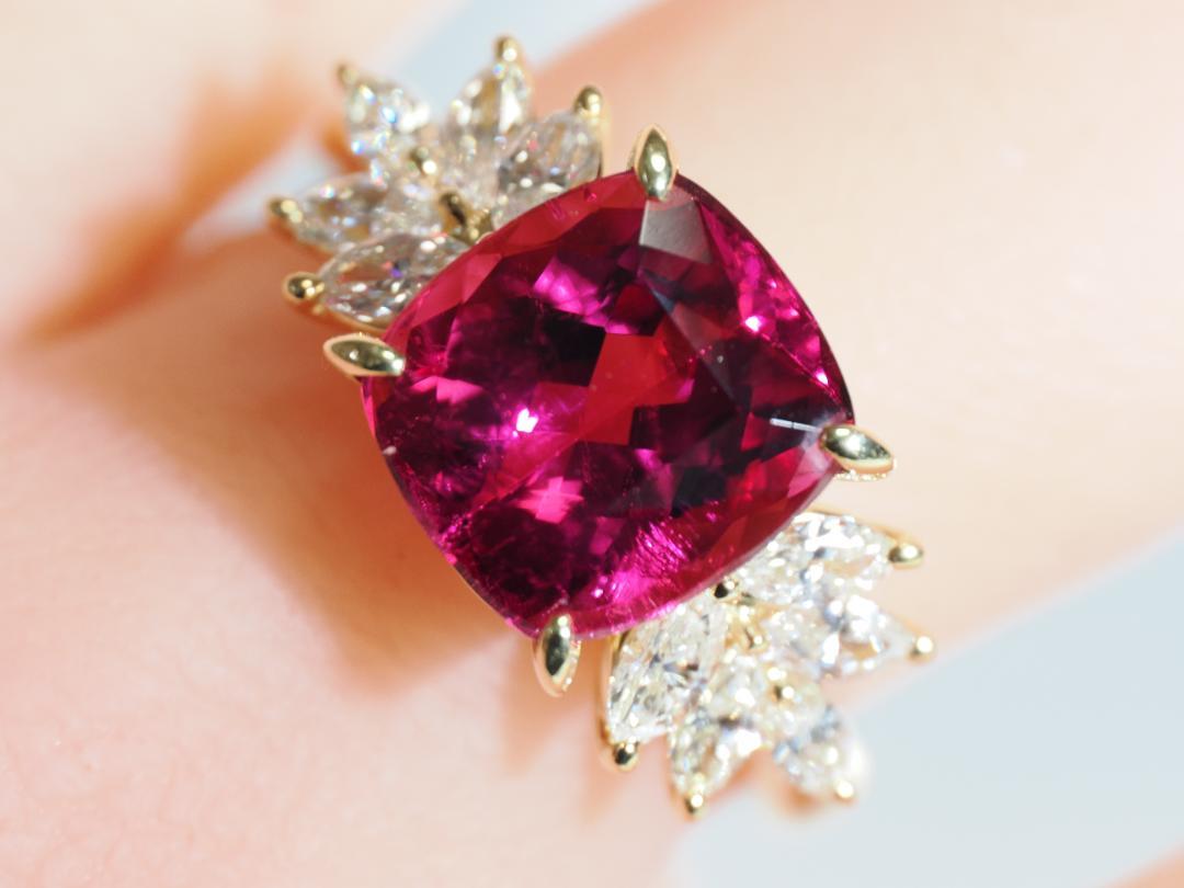 ルベライト5.08ct ダイヤモンド0.90ct K18YG リング