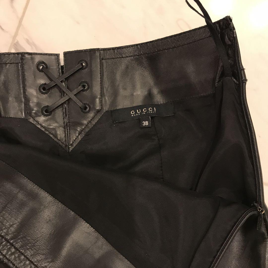 美品　GUCCI レザータイトスカート 黒