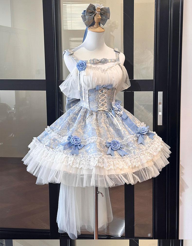 バックリボン＋トレーン付 ロリータ アイドル フリル 甘ロリ ロリィタ0219B