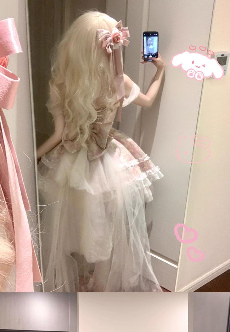 バックリボン＋トレーン付 ロリータ アイドル フリル 甘ロリ ロリィタ0219B