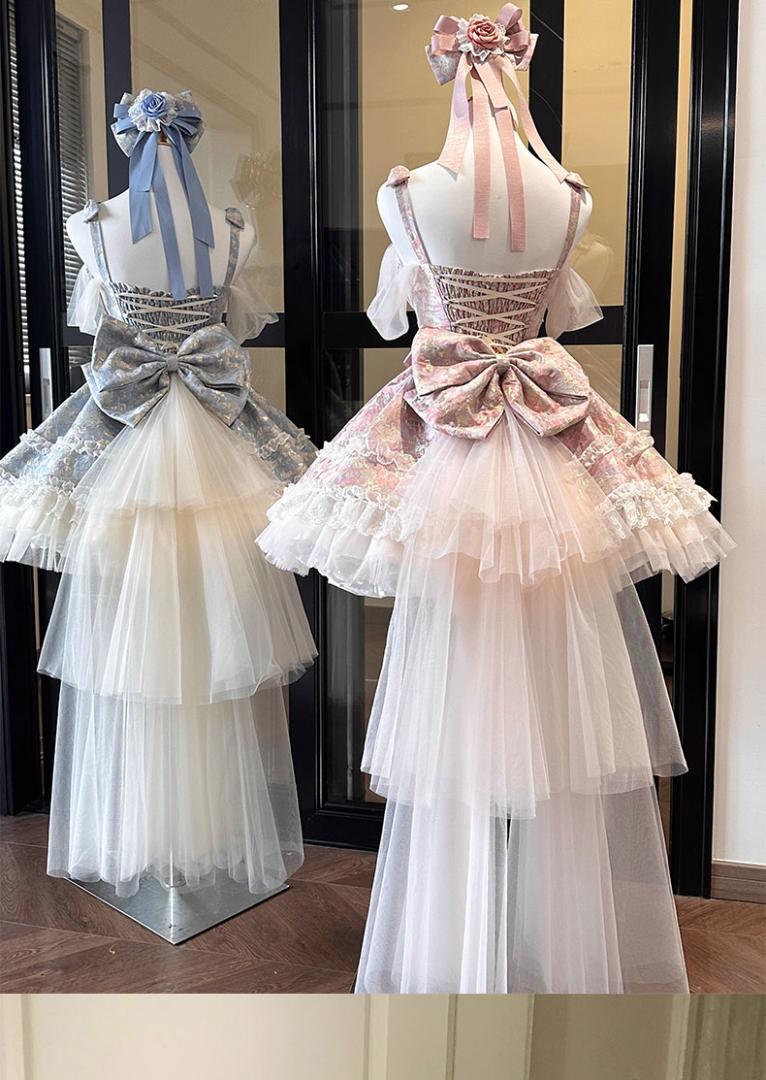 バックリボン＋トレーン付 ロリータ アイドル フリル 甘ロリ ロリィタ0219B