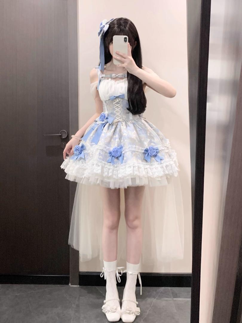 バックリボン＋トレーン付 ロリータ アイドル フリル 甘ロリ ロリィタ0219B