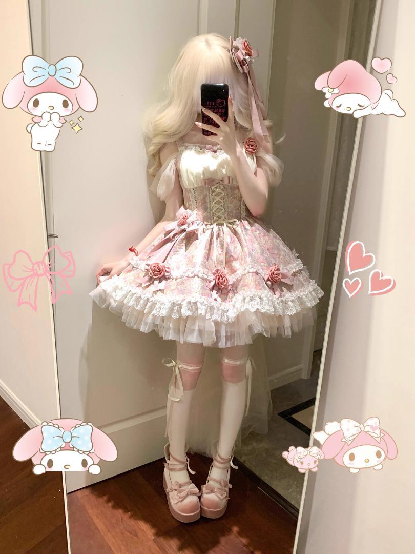 バックリボン＋トレーン付 ロリータ アイドル フリル 甘ロリ ロリィタ0219B