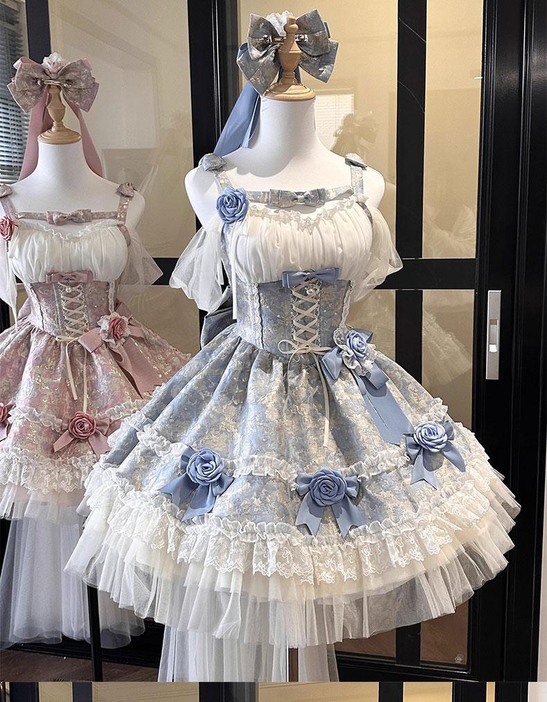 バックリボン＋トレーン付 ロリータ アイドル フリル 甘ロリ ロリィタ0219B