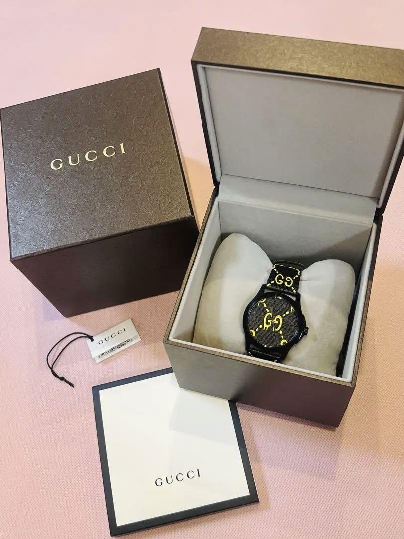 極美品GUCCIグッチ腕時計タイムレスゴースト メンズレディースブラック黒ラバー 画像2
