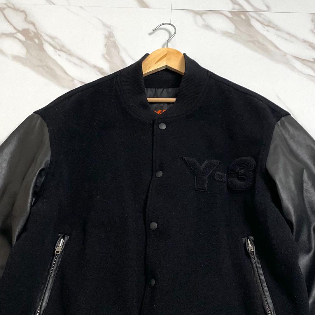 美品 Y-3 スタジャン ブランドロゴ ワッペン レザー ブラック L