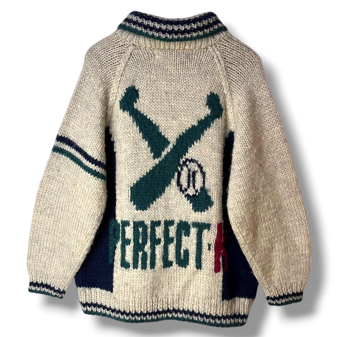 Vintage wool カウチンセーター L 野球柄 フルジップ 古着 手編み Vintage wool カウチンセーター L 野球柄 フルジップ 古着 手編み