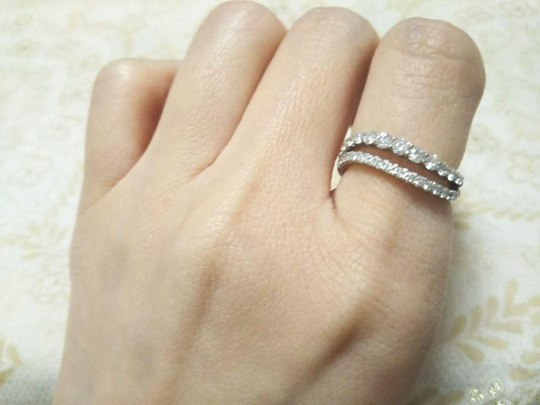 【最終値下げ】天然ダイヤモンド2連ハーフエタニティリング0.7ct