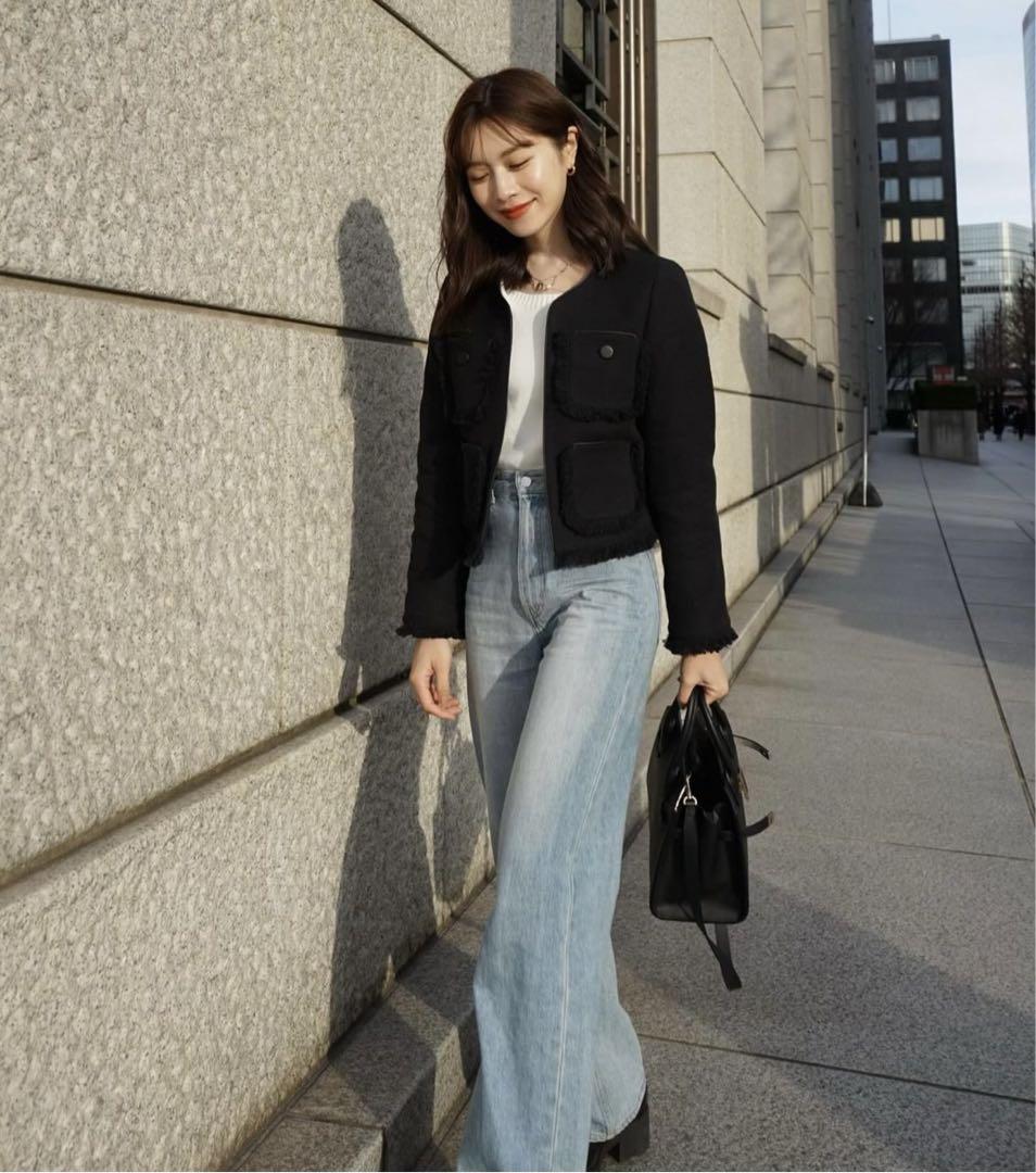 L’AUBE BLANC / Fringe tweed Jacke