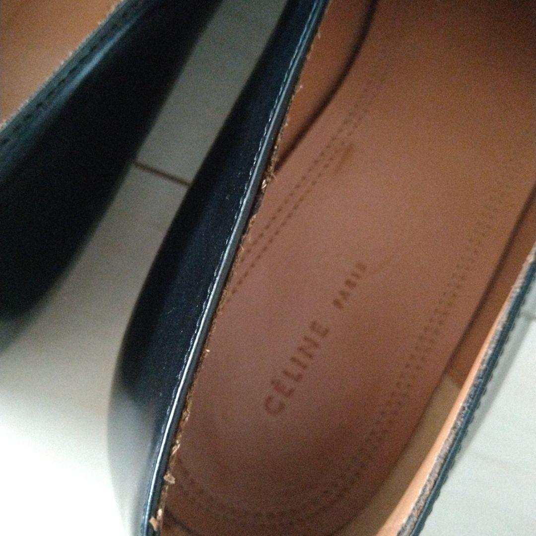 CELINE 黒レザー ポインテッドトゥ ローファー 36