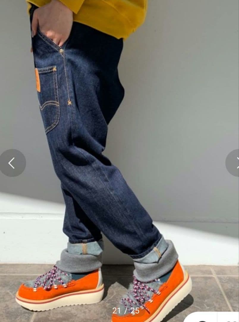 メルシーボークー メンズ Leeコラボ うしろまえサルエルデニムパンツ