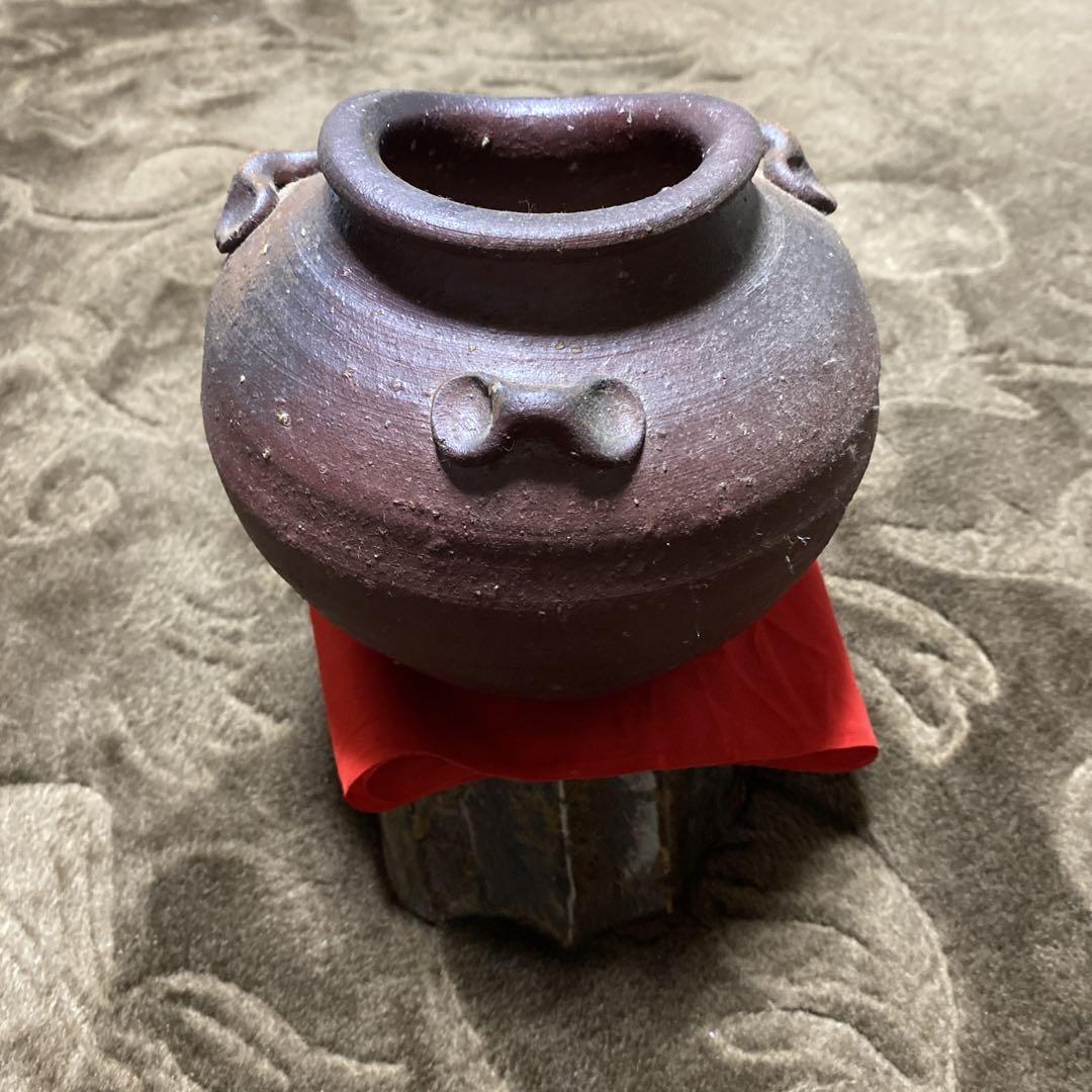 陶器三耳付き壷 花入