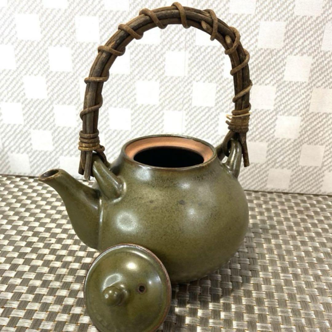 【新品未使用】 薩摩焼　荒木陶窯　苗代川焼　七部艶　深緑　急須/湯呑5客揃