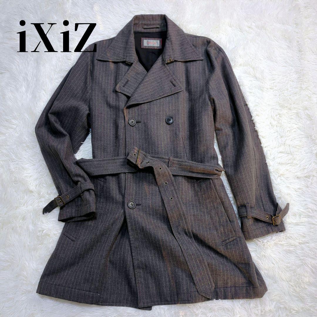 iXiZ ストライプ柄 グレー チェスターコート L ウエストベルト