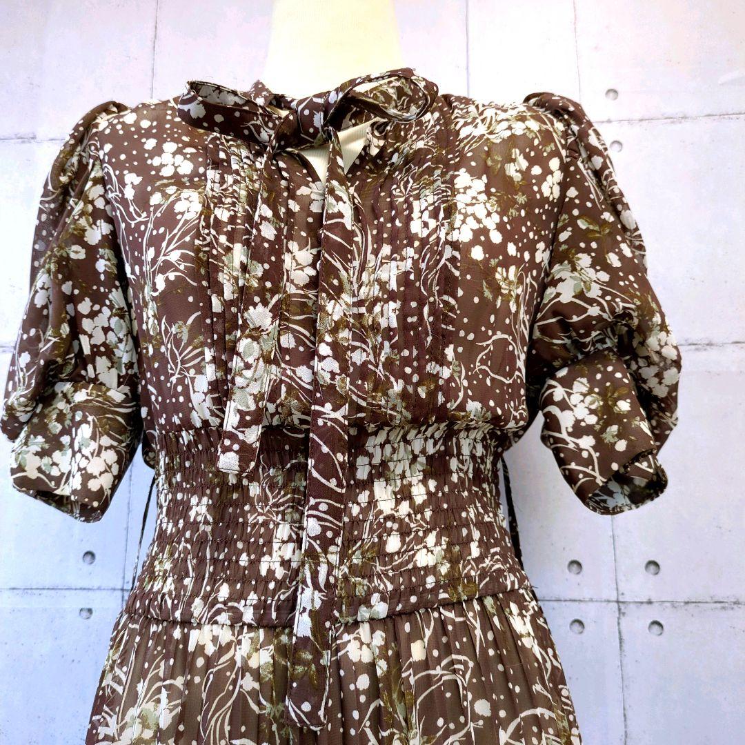 【極美品】スナイデル　ボウタイリボン 付き レトロ花柄パフ半袖ワンピース　0