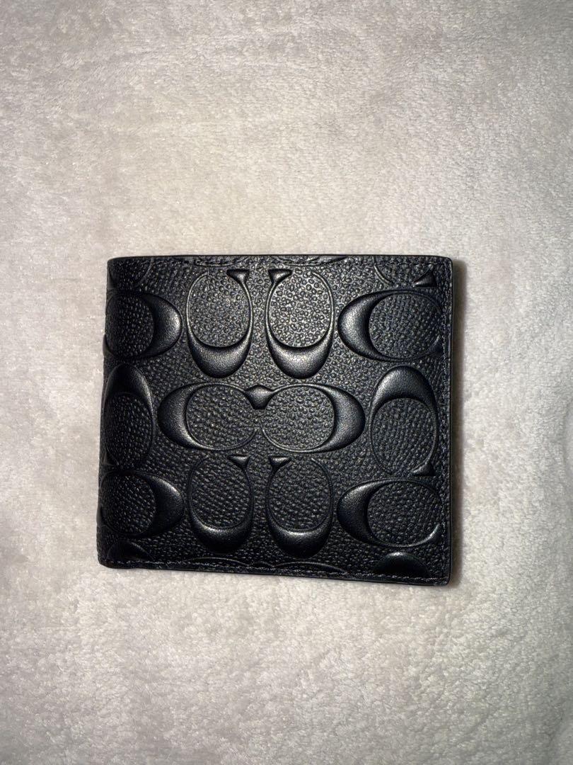 COACH 黒レザー二つ折り財布 エンボス加工