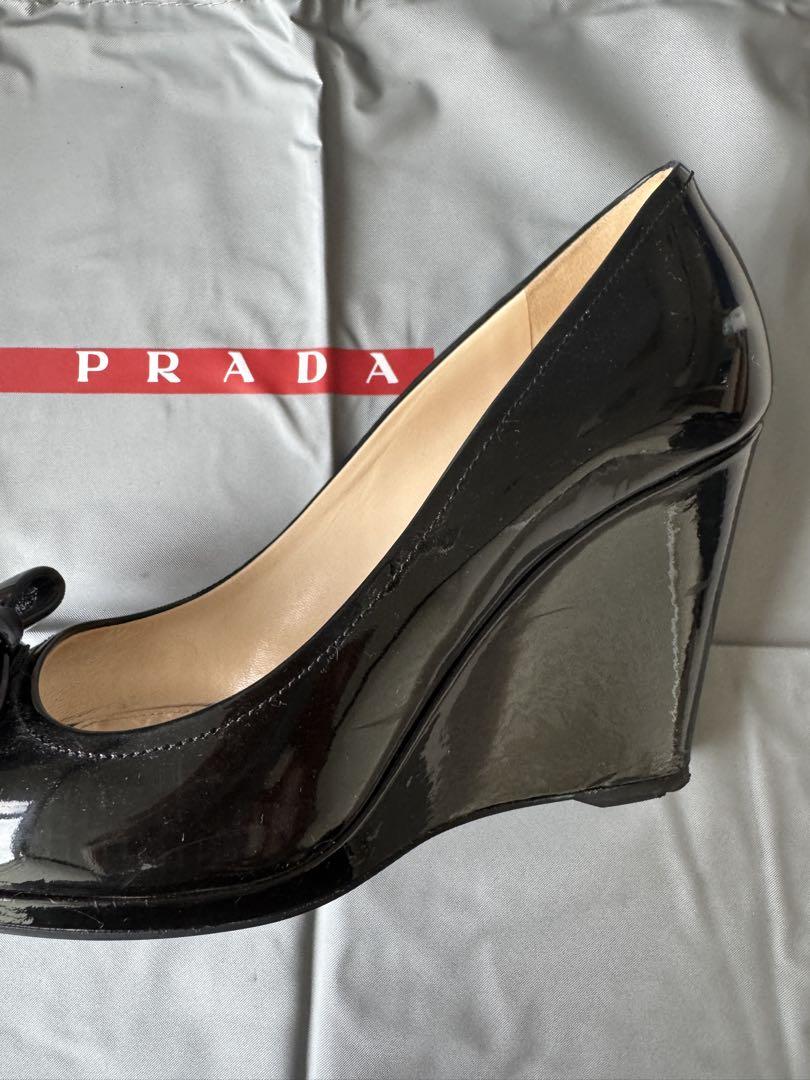 PRADA ブラック オープントゥ ウェッジヒール サイズ37
