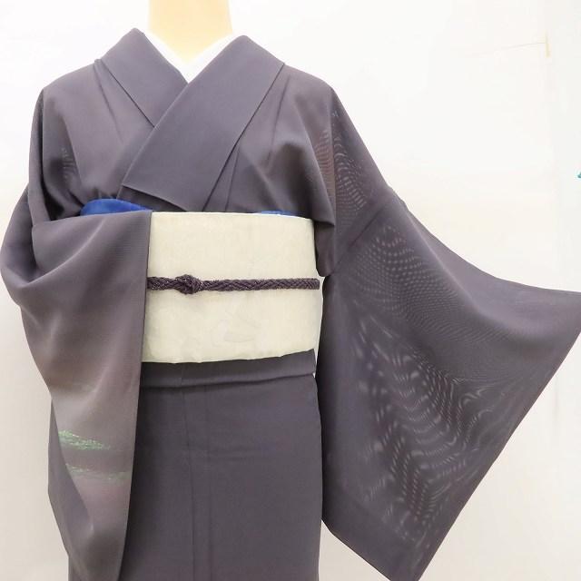 美品 夏着物 正絹 絽“ノスタルジックな朝焼けや夕焼けと山の景”訪問着 E-48