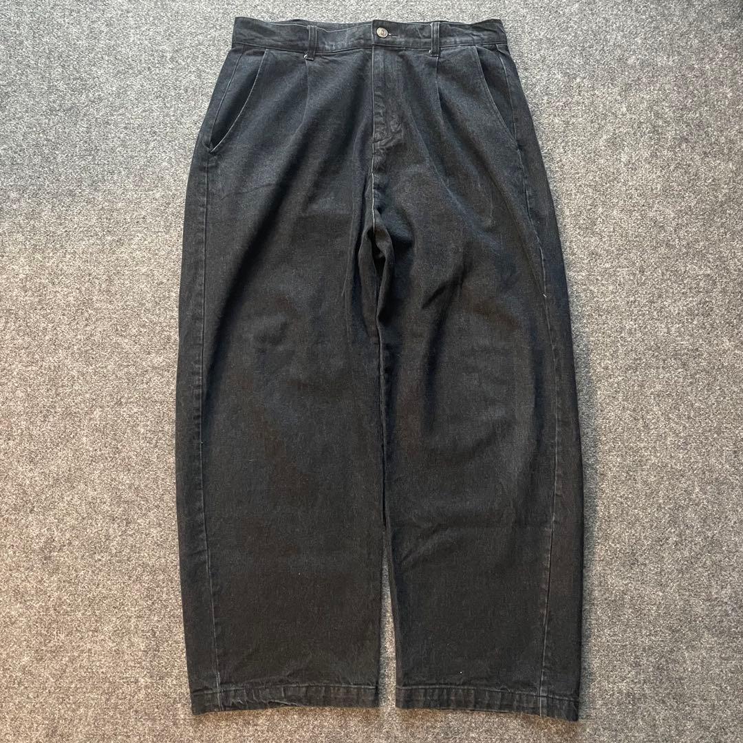 vintage メンズ　デニム　ワイドパンツ　タック　アメカジ　ブラック