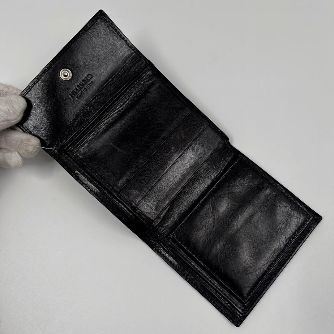 ✨美品✨　JIL SANDER 三つ折り財布　ロゴ型押し　レザー　ブラック　希少