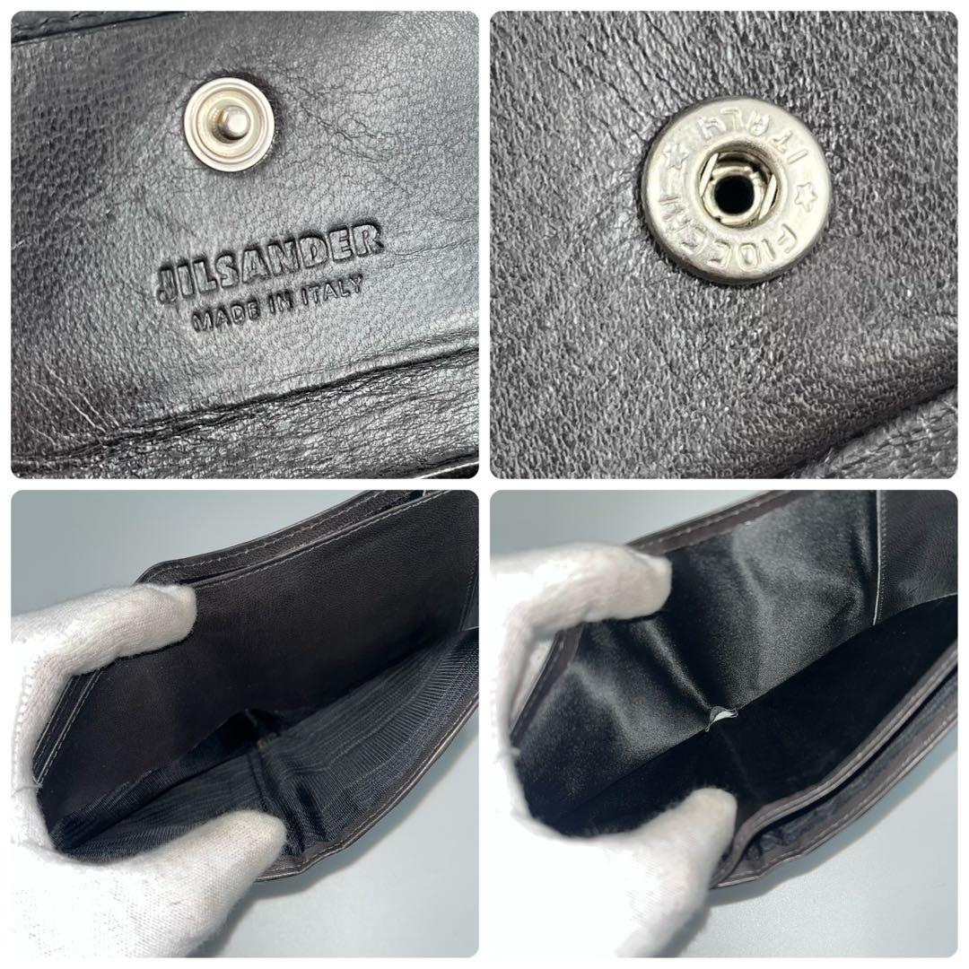 ✨美品✨　JIL SANDER 三つ折り財布　ロゴ型押し　レザー　ブラック　希少