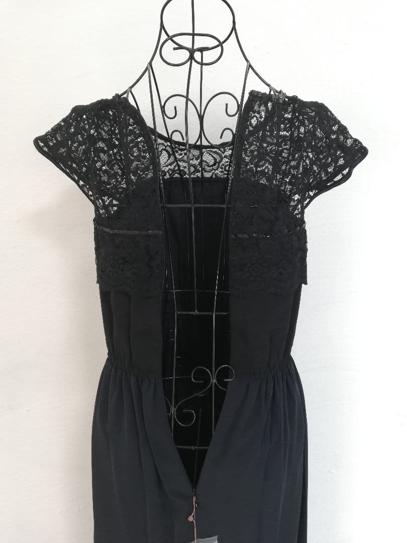 黒 レース袖 ロングワンピース