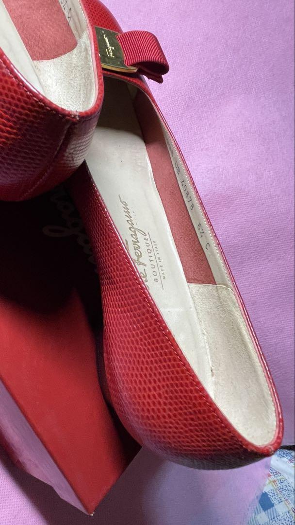 Salvatore Ferragamo ヴァラ リザード6.5Ｃ約24.5cm