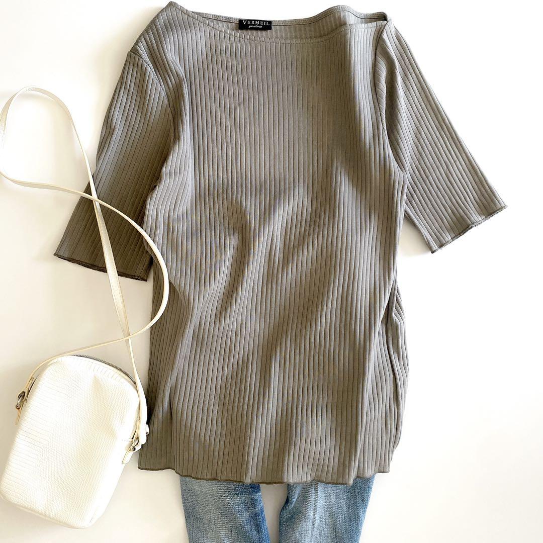極美品24年モデル ヴェルメイユパーイエナ アシンメトリーリブTシャツ コットン